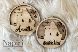 Hunde-Weihnachtskugel aus Holz, personalisiert, Namensgravur, 3D-Effekt