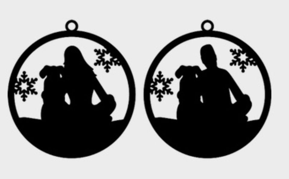 Weihnachtskugeln Mensch Hund Schwarze Layouts von Kugeln mit Hund und Frau oder Hund und Mann