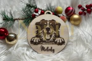 Hunde-Weihnachtskugel aus Holz, personalisiert, Namensgravur